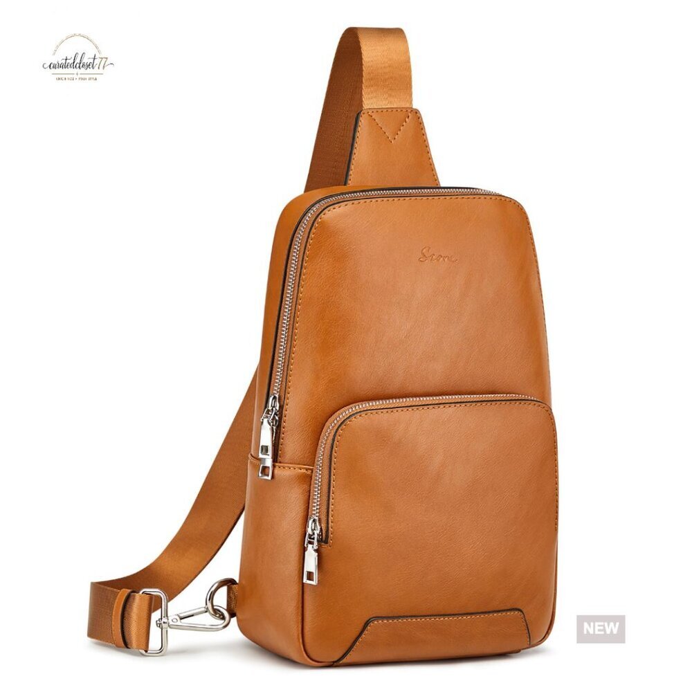 Genuine Leather RFID Blocking Crossbody Backpack Sling Bag Daypack